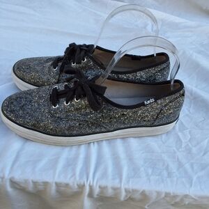 Keds Silvery Pewter Sparkle tie up sneakers 9.5